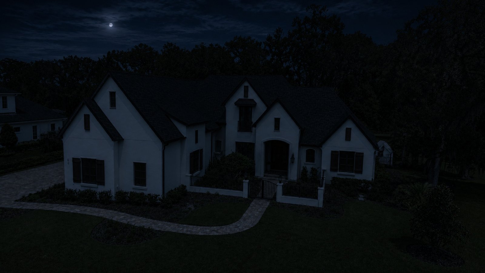 Same home at night with no outdoor lighting