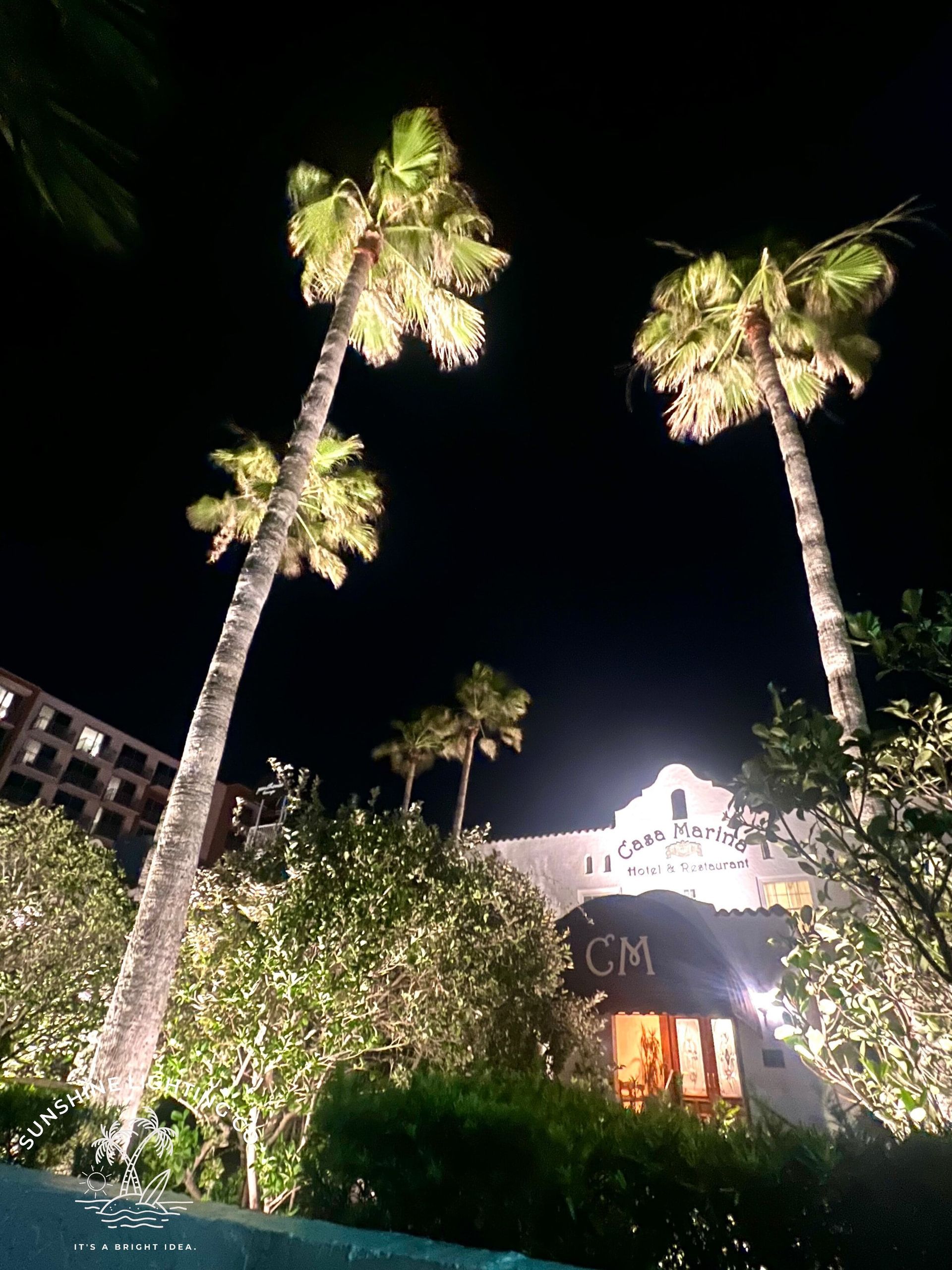 Casa Marina Hotel with palm tree uplighting