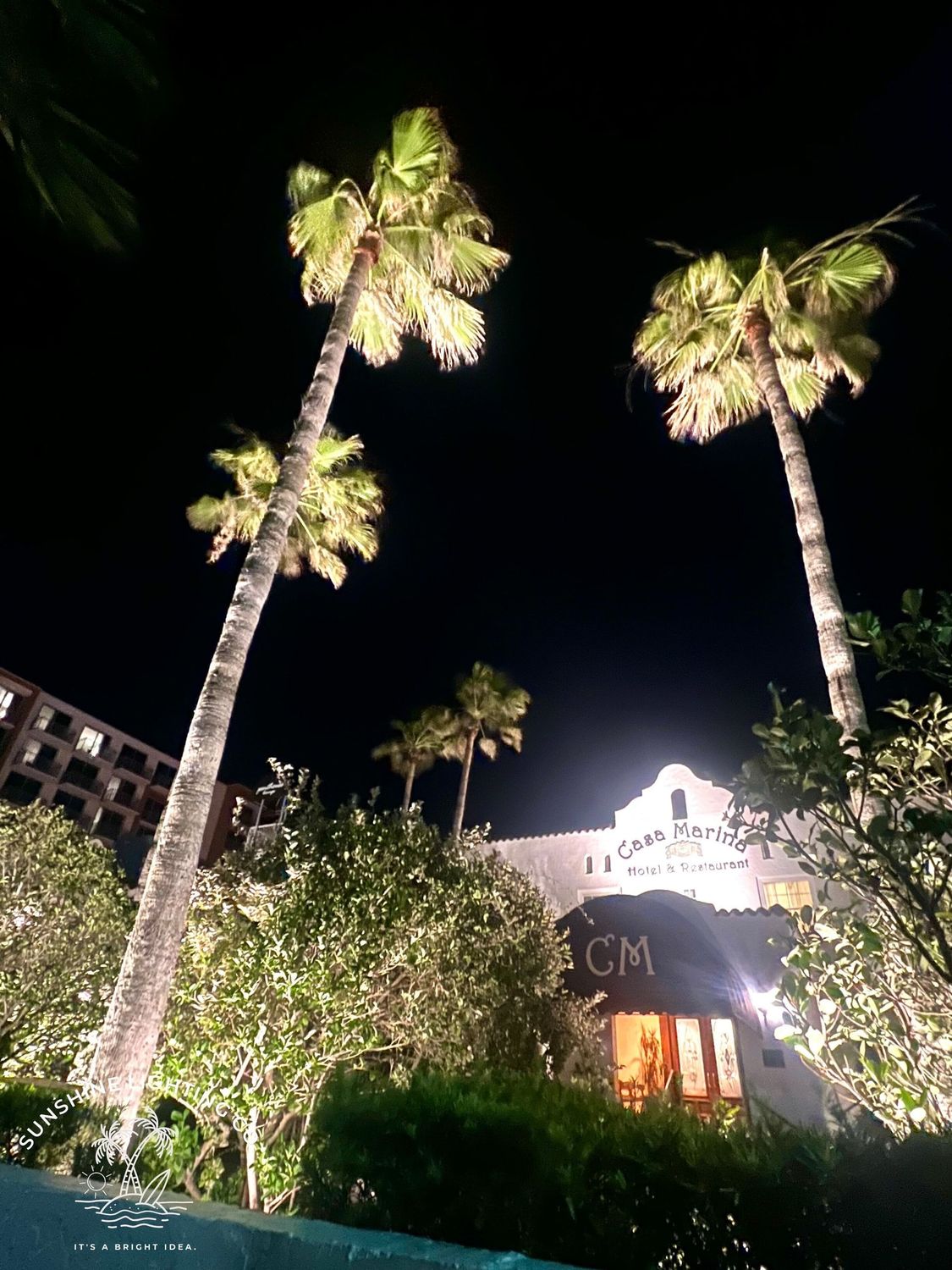 Casa Marina Hotel with palm tree uplighting